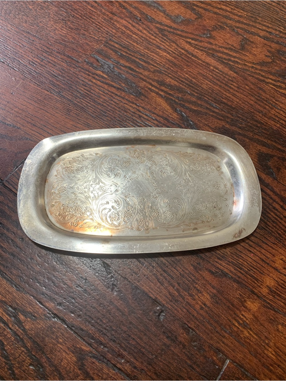 Wm Rogers 733 Silverplate Tray 9.25” Vintage Etched Floral Oval Trinket Dish